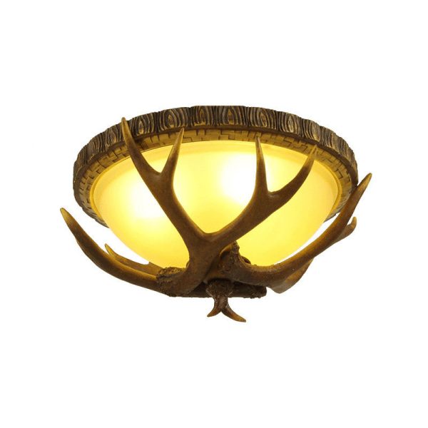 Vintage Industrial Antler Resin Glass Round  2/3/5 Light Flush Mount Ceiling Light - Image 12