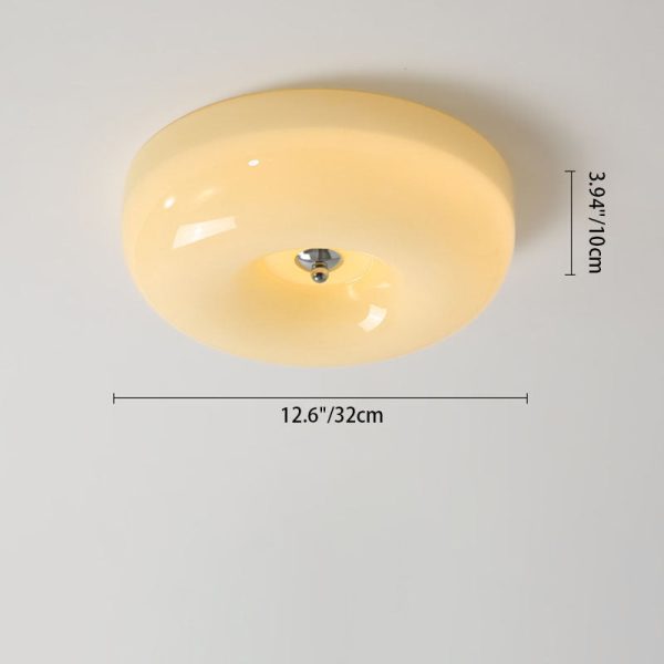 Contemporary Nordic Creamy Yellow Pudding Glass Shade Iron LED Flush Mount Ceiling Light For Living Room - Image 7