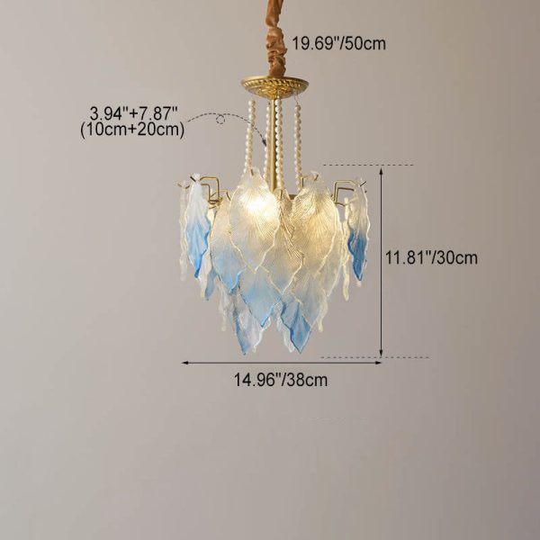 Traditional French Round Tree Leaf Blade Pearl Iron Copper Glass 3/6/9/12 Light Chandelier For Living Room - Image 4