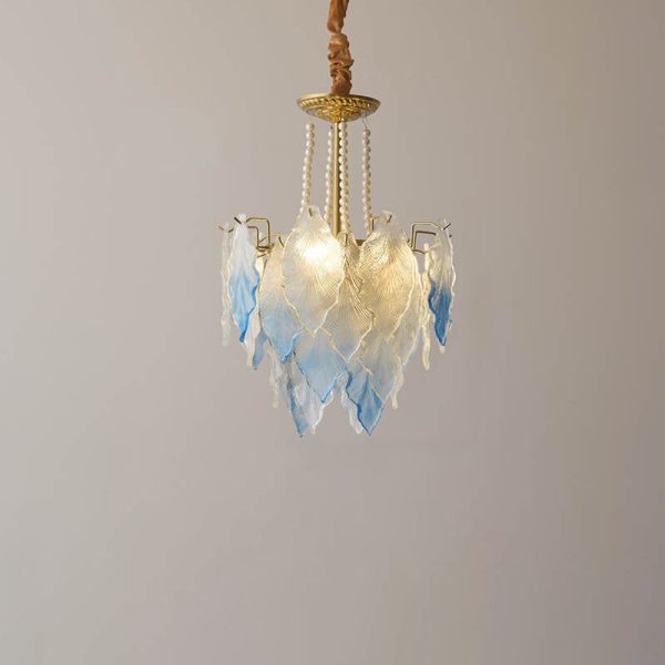 Traditional French Round Tree Leaf Blade Pearl Iron Copper Glass 3/6/9/12 Light Chandelier For Living Room - Image 2