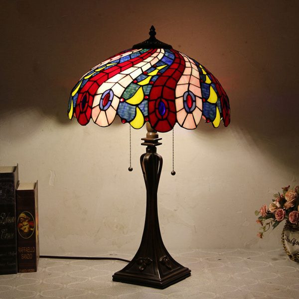 Tiffany Mediterranean Stained Glass Cone Pull Cord 2-Light Table Lamp - Image 40