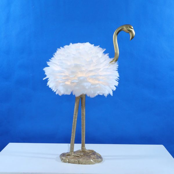 Contemporary Nordic Goose Feather Metal Flamingo Ball 1-Light Table Lamp For Bedside - Image 5