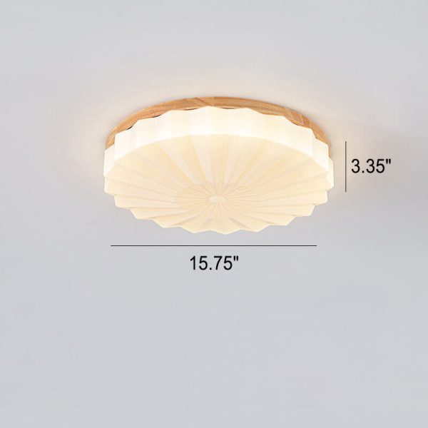 Japanese Minimalist Round Wood Acrylic LED Flush Mount Lighting - Image 18