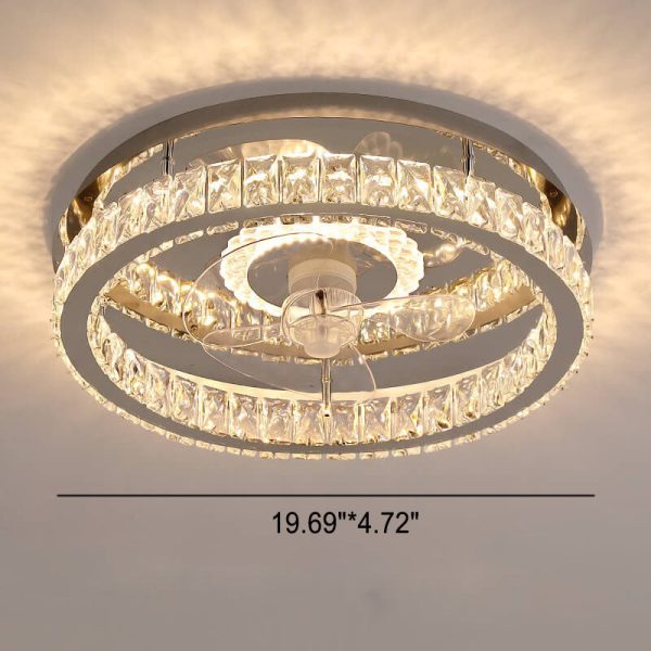 Modern Luxury Crystal Stainless Steel LED Flush Mount Ceiling Fan Light - Image 10