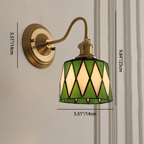 Traditional Tiffany Round Copper Glass 1-Light Wall Sconce Lamp For Living Room - Image 4
