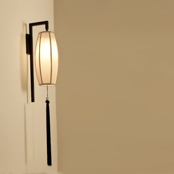 Chinese Vintage Painted Fabric Lantern Tassel 1-Light Wall Sconce Lamp - Image 4