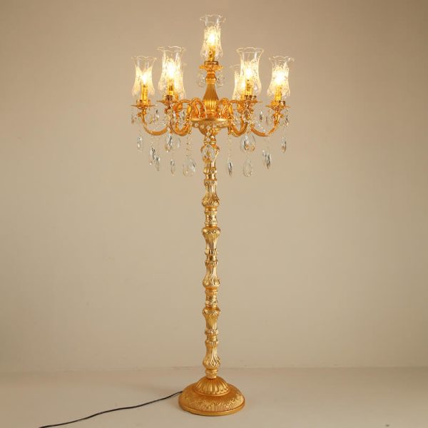 European Luxury Golden Crystal Zinc Alloy Candle Holder 7-Light Standing Floor Lamp - Image 4