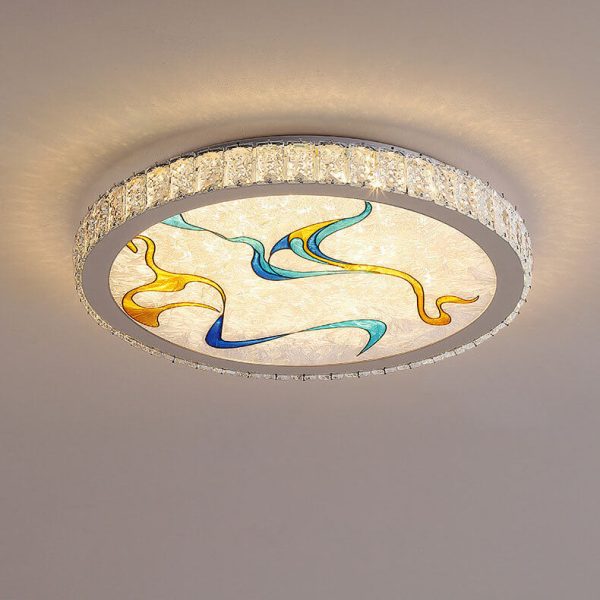 Modern Luxury Enamel Crystal Round LED Flush Mount Ceiling Light