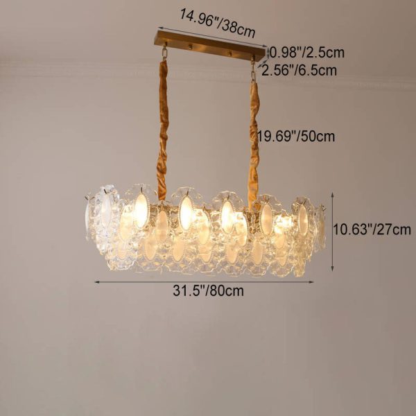French Vintage Rectangular Pearl Glass 8-Light Island Light Chandelier - Image 6