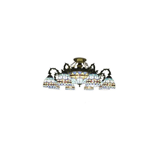 Tiffany Retro Beige Baroque Stained Glass 11-Light Semi-Flush Mount Ceiling Light - Image 13