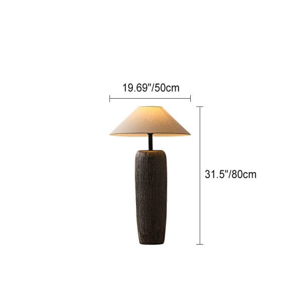 Japanese Wabi-sabi Fabric Shade Ceramic Column Base 1-Light Standing Floor Lamp - Image 5