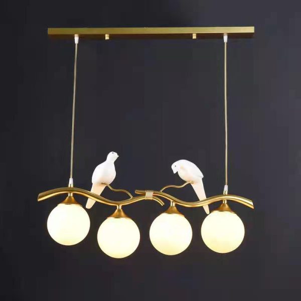Contemporary Creative Resin Bird Glass Ball Shade 4-Light Island Light Chandelier For Living Room - Image 2