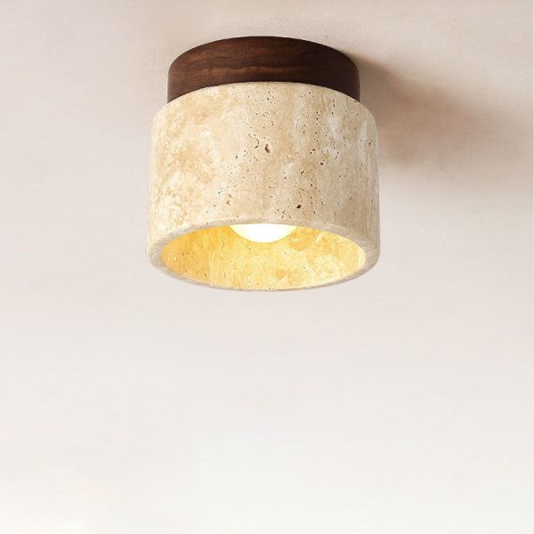 Modern Minimalist Cylinder Oval Dish Yellow Travertine 1-Light Semi-Flush Mount Ceiling Light For Living Room - Image 12