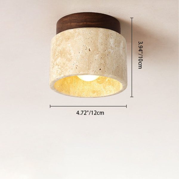 Modern Minimalist Cylinder Oval Dish Yellow Travertine 1-Light Semi-Flush Mount Ceiling Light For Living Room - Image 4
