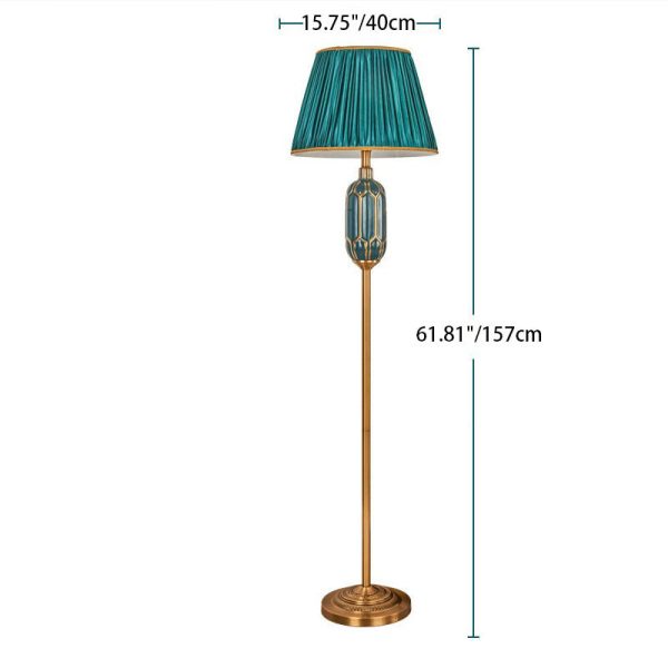 Vintage European Pleated Fabric Shade Ceramic Hardware Base 1-Light Standing Floor Lamp - Image 6