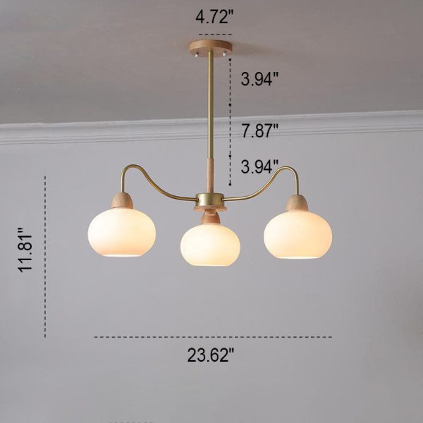 Nordic Japanese Glass Round Wood 3/6/8 Light Chandelier - Image 9