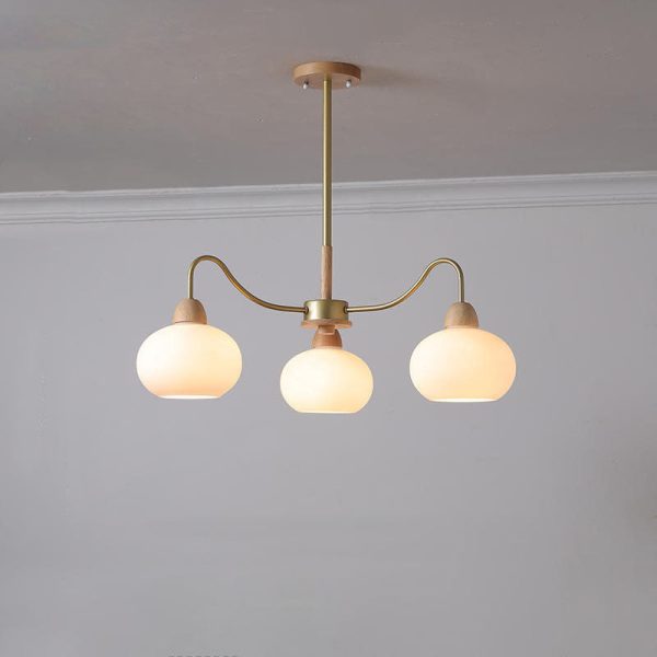 Nordic Japanese Glass Round Wood 3/6/8 Light Chandelier - Image 3