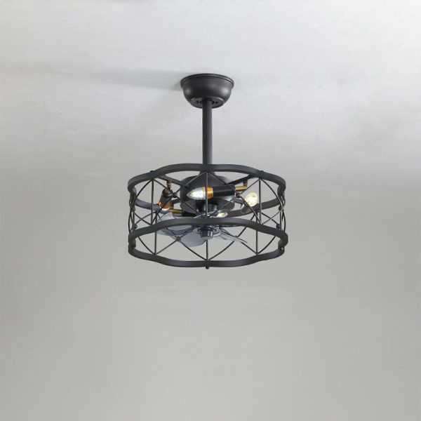 Industrial Minimalist Copper Iron Round Square 4-Light Semi-Flush Mount Ceiling Fan Light - Image 13