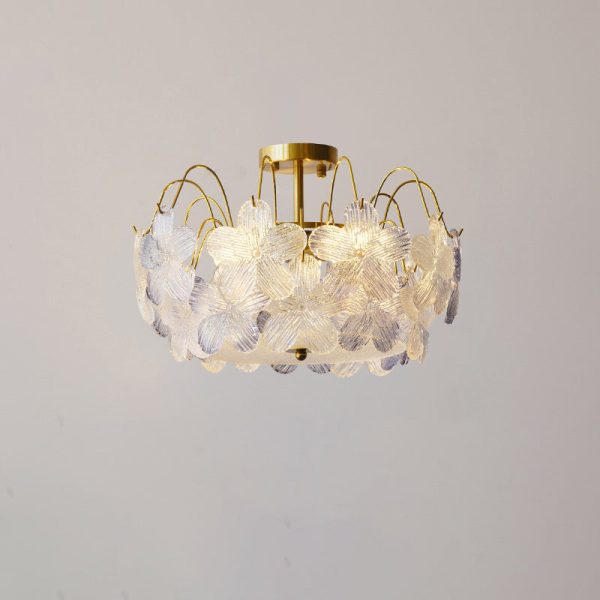 Traditional French Iron Glass Round Flower 5/6 Light Semi-Flush Mount Ceiling Light For Living Room - Image 8