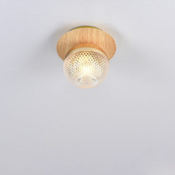 Japanese Minimalist Glass Iron Woodgrain 1-Light Semi-Flush Mount Ceiling Light - Image 4