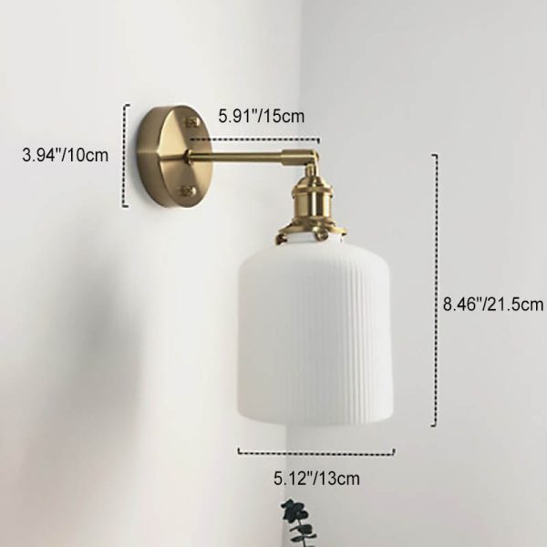 Japanese Retro Minimalist Cylinder Oval Brass Lucite 1-Light Wall Sconce Lamp - Image 4