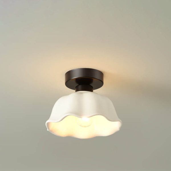 Scandinavian Modern Minimalist Iron Glass Ceramic Flower Diamond 1-Light Semi-Flush Mount Ceiling Light - Image 17