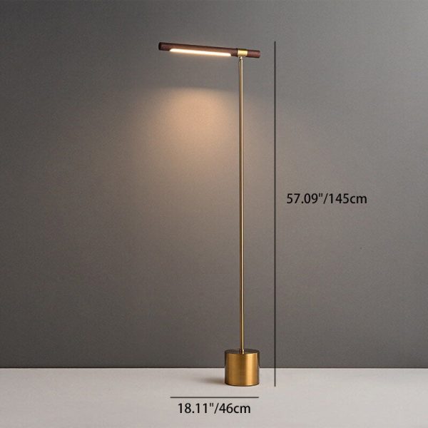 Nordic Minimalist Imitation Walnut Wood Grain Cylindrical Strip Hardware Base LED Standing Floor Lamp - Image 3