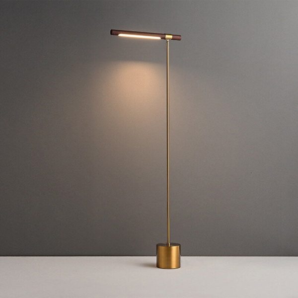 Nordic Minimalist Imitation Walnut Wood Grain Cylindrical Strip Hardware Base LED Standing Floor Lamp - Image 2