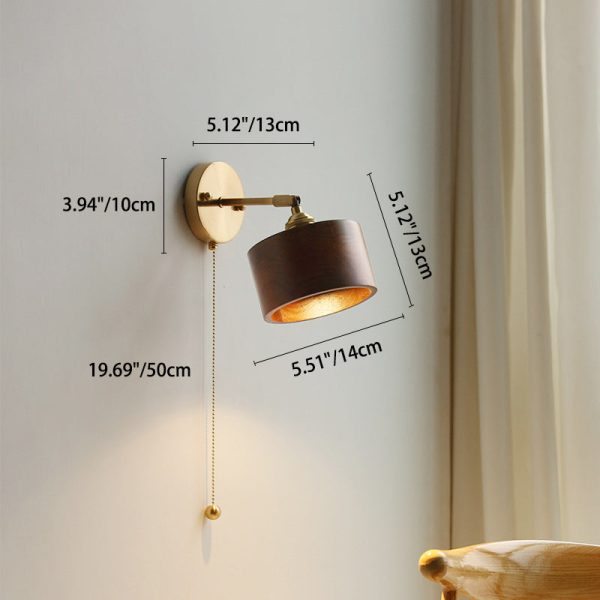 Contemporary Scandinavian Round Cone Dome Copper Wood 1-Light Wall Sconce Lamp For Bedroom - Image 4