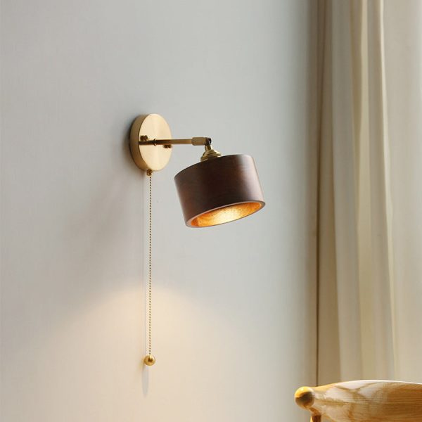 Contemporary Scandinavian Round Cone Dome Copper Wood 1-Light Wall Sconce Lamp For Bedroom - Image 13