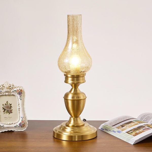 Vintage All Brass Wooden Glass Kerosene Lamp Design 1- Light Table Lamp - Image 13