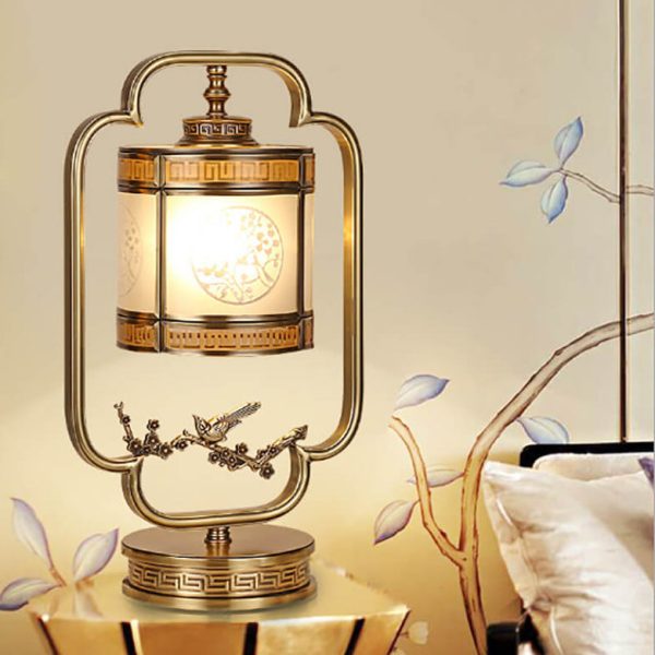 Chinese Glass Full Copper Carved 1-Light Table Lamp - Image 7