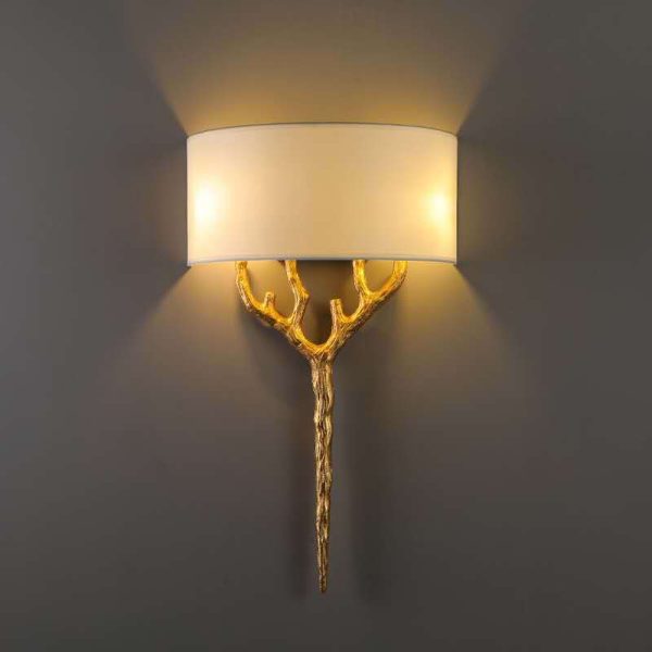 Europe Luxury Fabric Brass Branches 2-Light Wall Sconce Lamp - Image 2