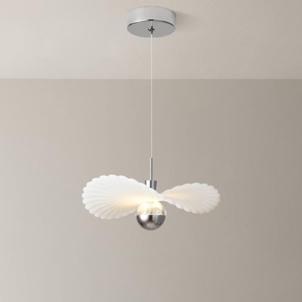 Modern Art Deco Cream Pleated Lotus Leaf Resin Shade LED Pendant Light For Living Room - Image 4