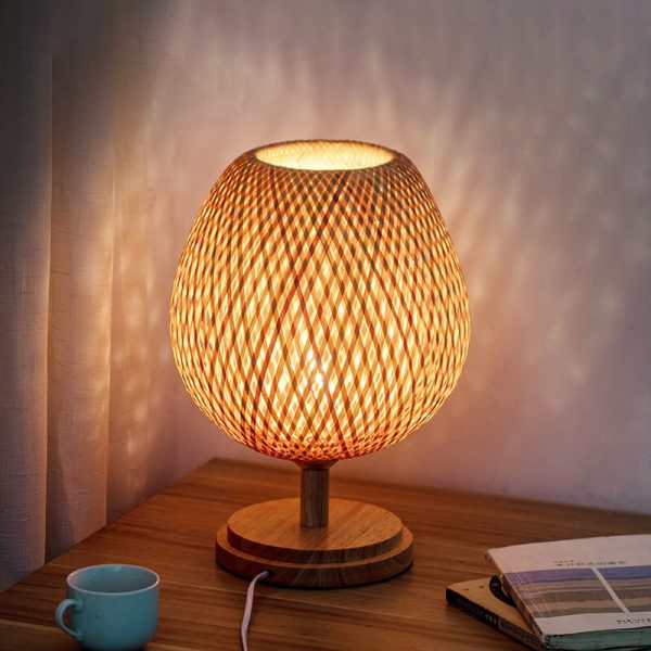 Chinese Minimalist Bamboo Weaving Oval Round 1-Light Table Lamp - Image 4