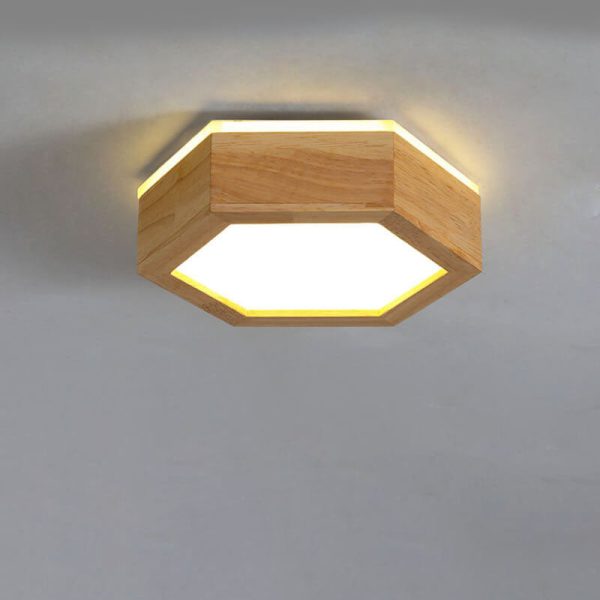 Modern Simple Wooden Hexagonal Geometry LED Flush Mount Ceiling Light - Image 18