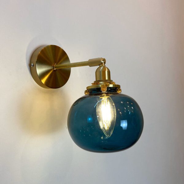 Japanese Vintage Round Ball Glass Brass 1-Light Wall Sconce Lamp - Image 9