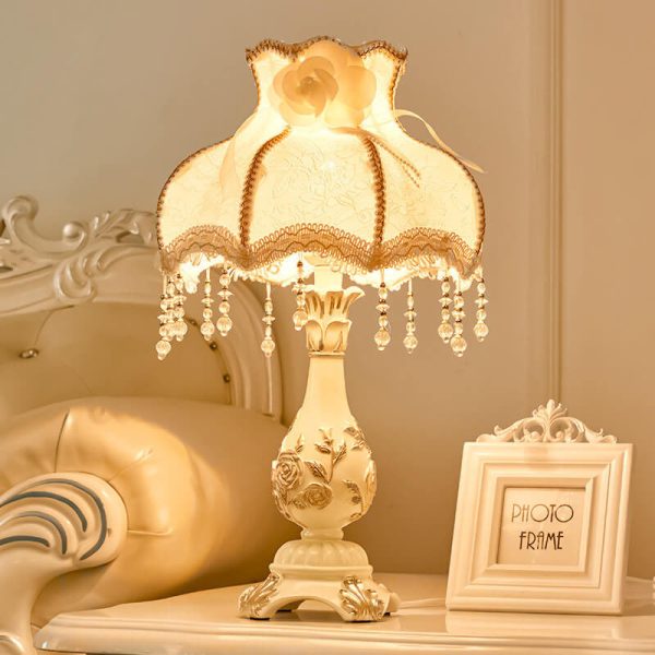 European Retro Light Luxury Carving Resin Fabric Alloy 1-Light Table Lamp - Image 11