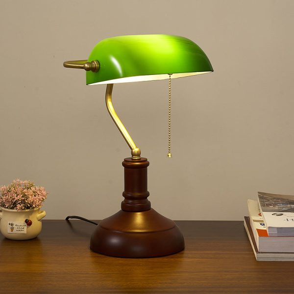 Vintage Solid Wood Glass Bank Zipper 1-Light Table Lamp - Image 4