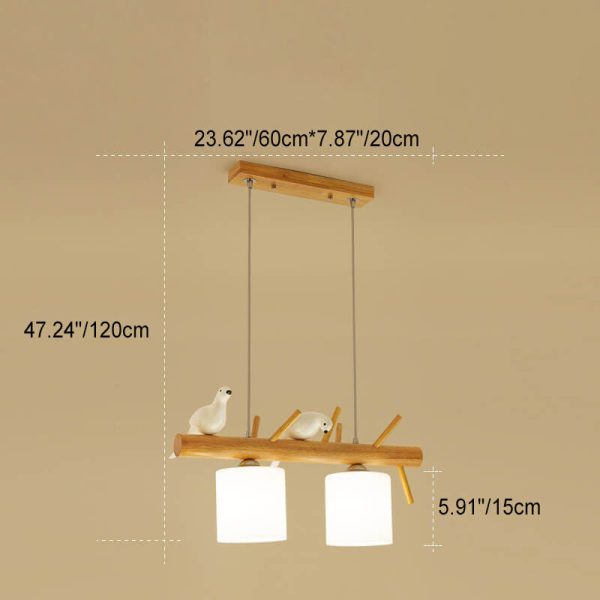 Nordic Minimalist Solid Wood Bird Decor Cylinder 2/3-Light Island Light Chandelier - Image 5