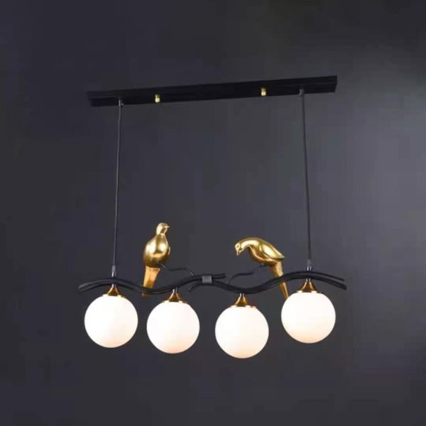 Contemporary Creative Resin Bird Glass Ball Shade 4-Light Island Light Chandelier For Living Room - Image 3
