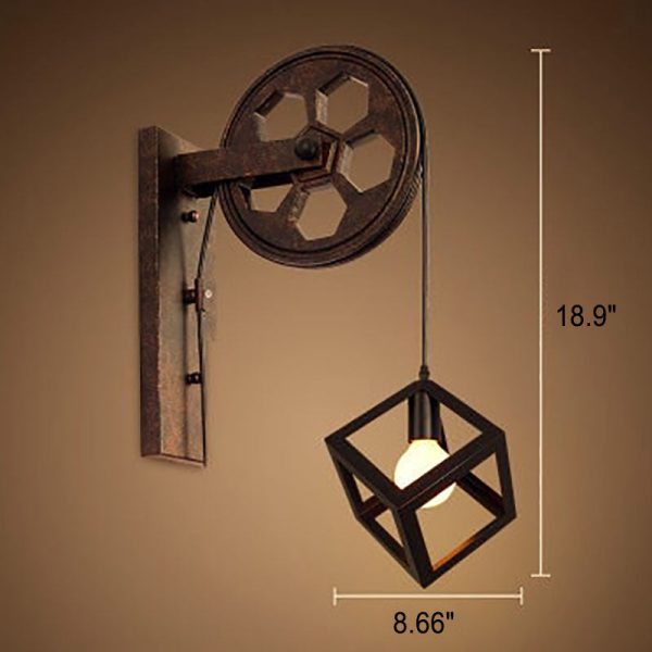 Vintage Industrial Pulley Iron 1-Light Wall Sconce Lamp - Image 16
