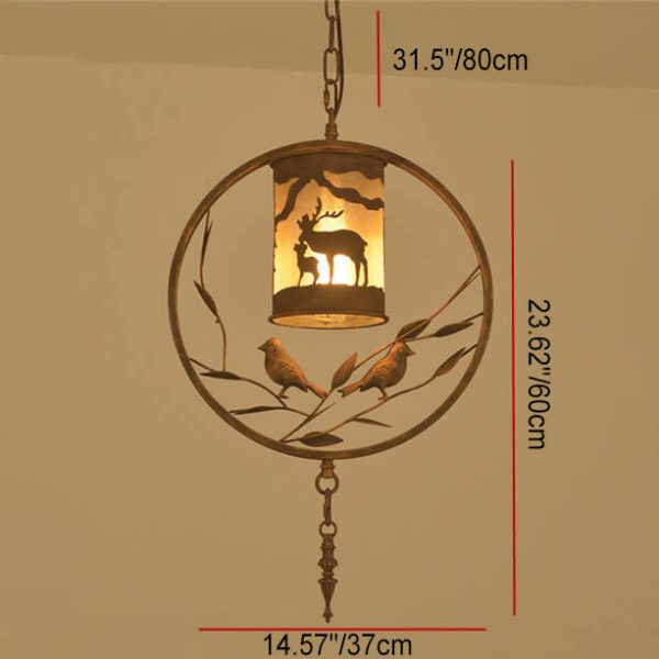 Traditional Vintage Round Trapezoidal Animal Iron 1-Light Pendant Light For Living Room - Image 7
