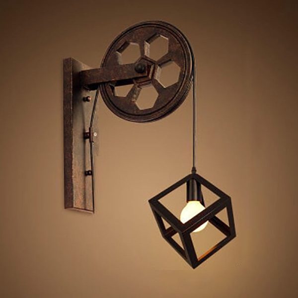 Vintage Industrial Pulley Iron 1-Light Wall Sconce Lamp - Image 15