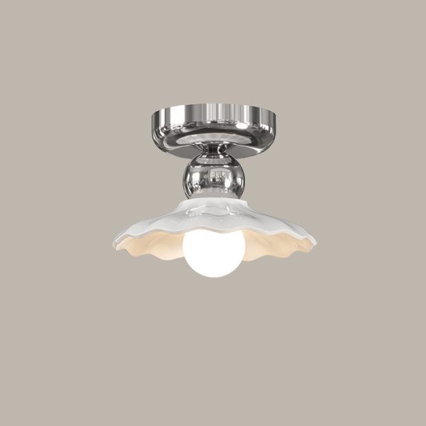 Modern Cream Round Lace Iron Ceramic 1-Light Semi-Flush Mount Ceiling Light - Image 16