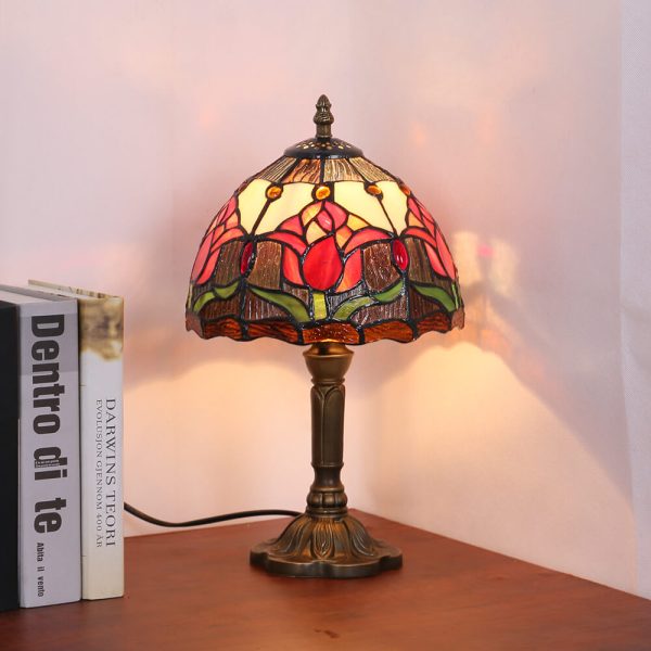 Tiffany Rustic Tulip Stained Glass Round 1-Light Table Lamp - Image 15