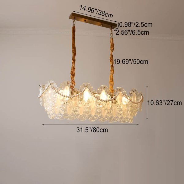 French Vintage Rectangular Pearl Glass 8-Light Island Light Chandelier - Image 7