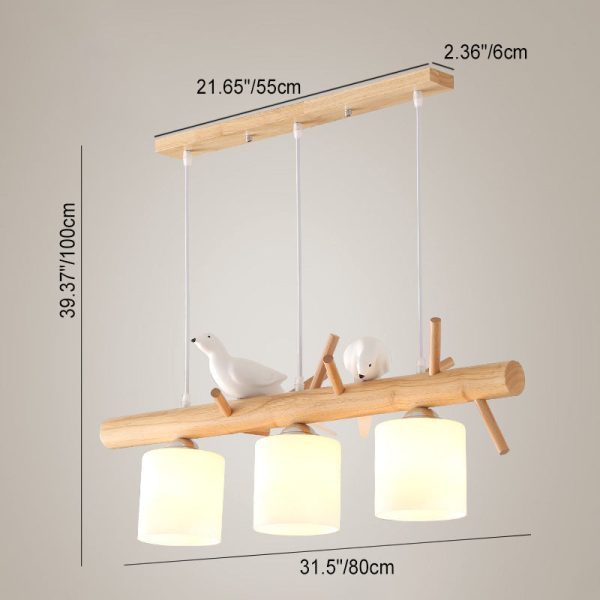 Contemporary Scandinavian Bird Cylinder Tree Branch Log Glass 2/3 Light Island Light Chandelier For Dining Room - Image 5