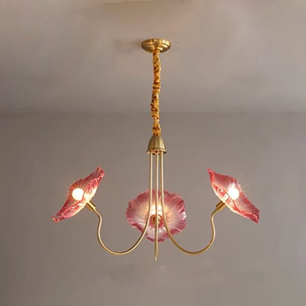 Modern Art Deco Gold Finish Frame Lotus Leaf Glass Shade 3/6-Light Chandelier For Living Room - Image 17