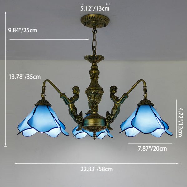Traditional Tiffany Floral Iron Glass 3/5 Light Chandelier For Living Room - Image 3
